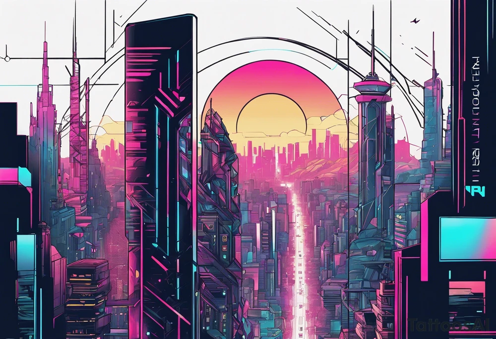 cyberpunk 2077, forearm tattoo, geometric, subtle, men, city skyline, tattoo idea