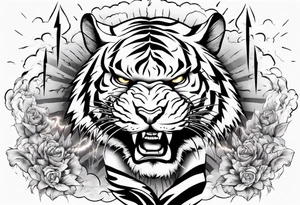 Tiger with lightning and the sun in the background for a sleeve tattoo tattoo idea