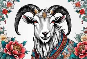 traditional chinese style goat with full body tattoo idea