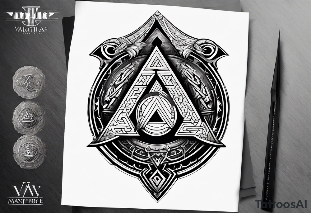 Valhalla valknut round 
shield axe sword tattoo idea