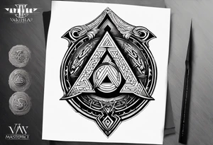 Valhalla valknut round 
shield axe sword tattoo idea