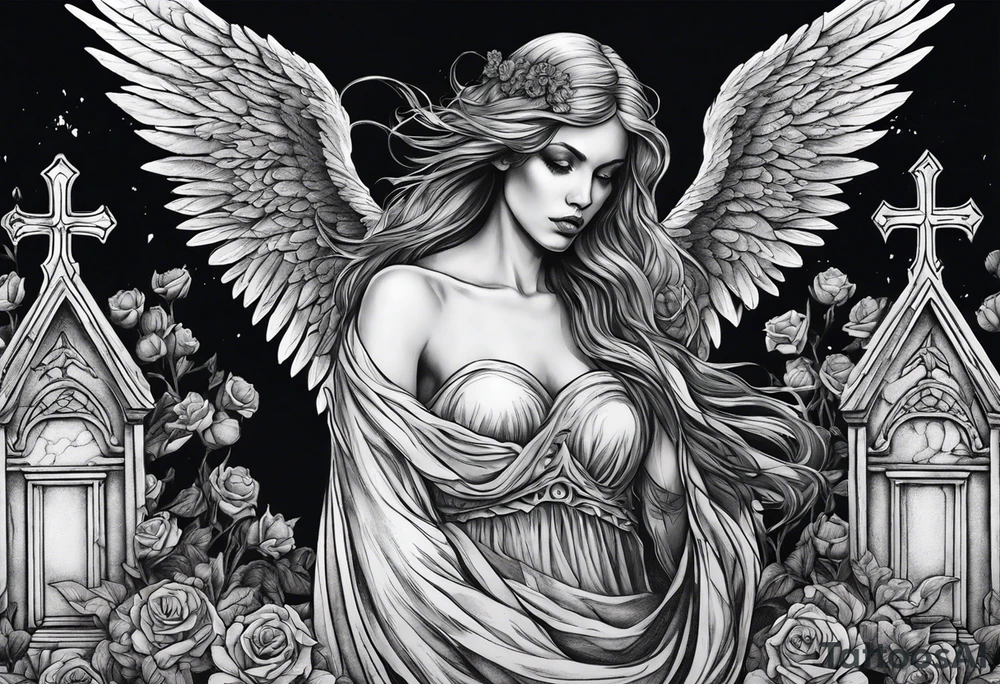 Angel of death in a creepy cemetery tattoo idea