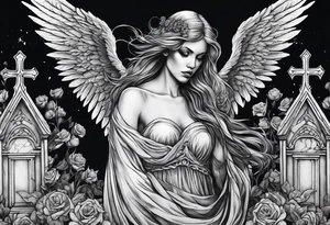 Angel of death in a creepy cemetery tattoo idea