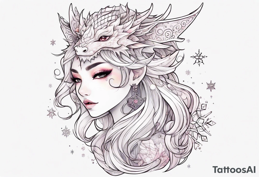 Constellation, kawaii dragon girl , snowflake tattoo idea