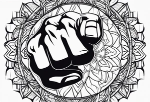 A clenched fist on the back using negative space techniques tattoo idea