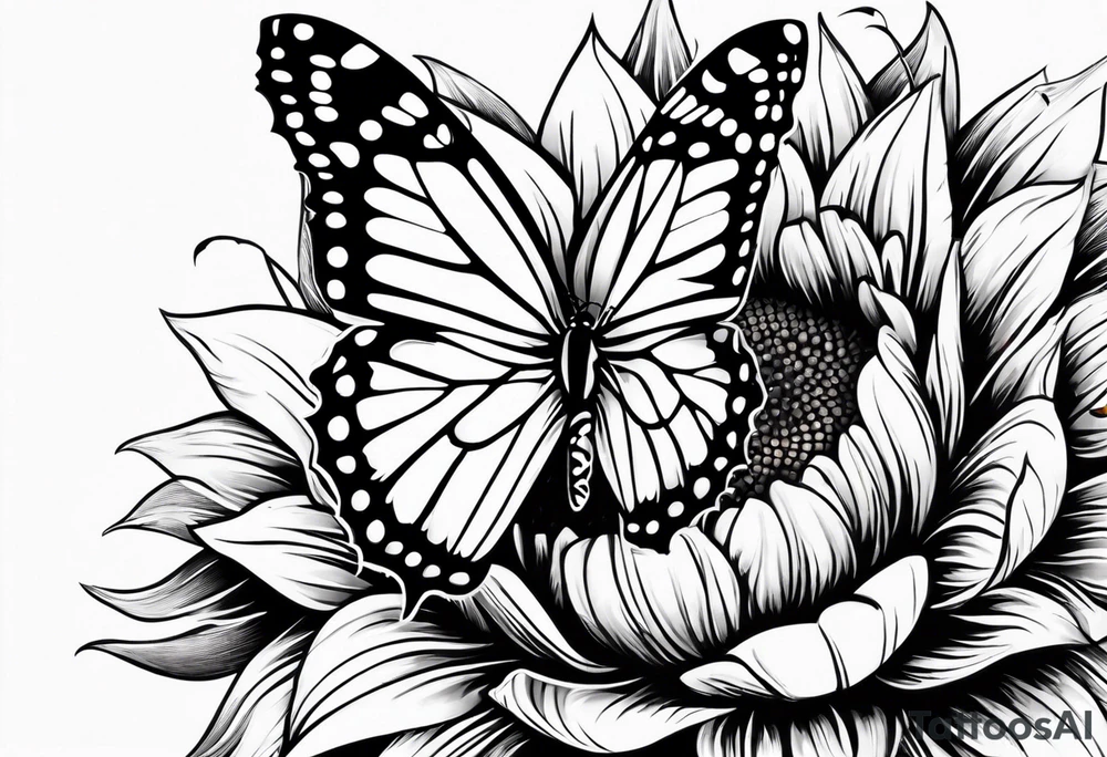 Sunflower and butterfly leg sleeve tattoo idea