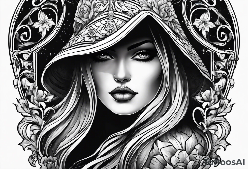 Shadow cloak protecting beautiful dagger tattoo idea