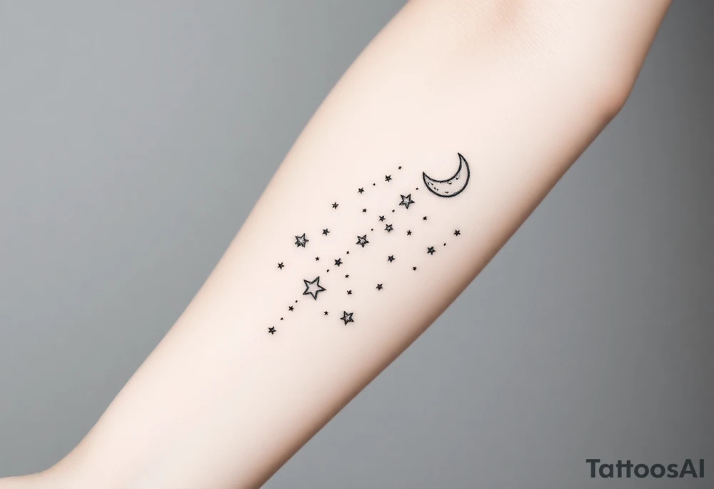 Night sky with constellation, stars  & moon tattoo idea