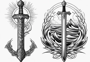 sword, wave, lightnin tattoo idea