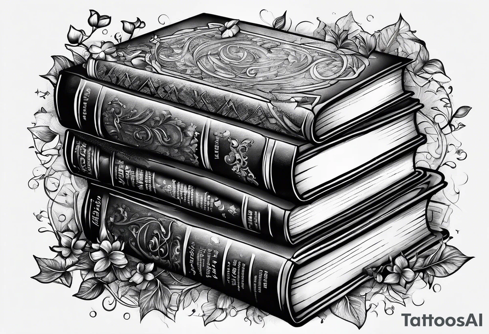 Stack of books with jigsaw puzzle pieces tattoo idea