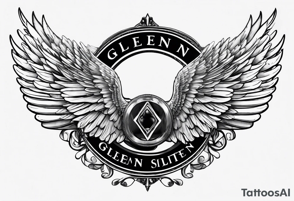 Angel Wings with the word Glenn in between tattoo idea