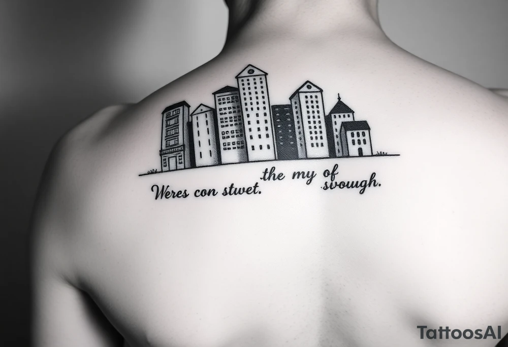 Words out of buildings with inspirational saying tattoo idea