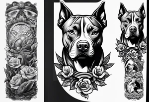 Gangster tattoo sleeve with pit bull tattoo idea