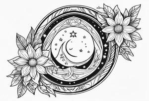 Western floral with sun stars and moon. Mirrored tattoo idea