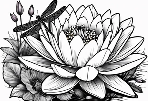 Water Lily, dragonfly, bee, Lily of the valley, lavender, Peony, lady bug tattoo idea