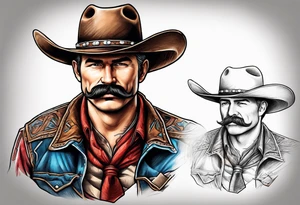 Cowboy at cross with handlebar mustache tattoo idea