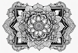 Mirrored style. Mexican flower mandala design minimalist fine line tattoo idea