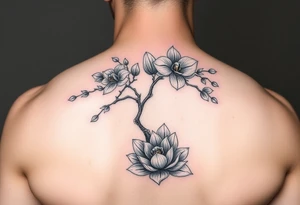 Orchid or cherry blossom tree and lotus tattoo idea