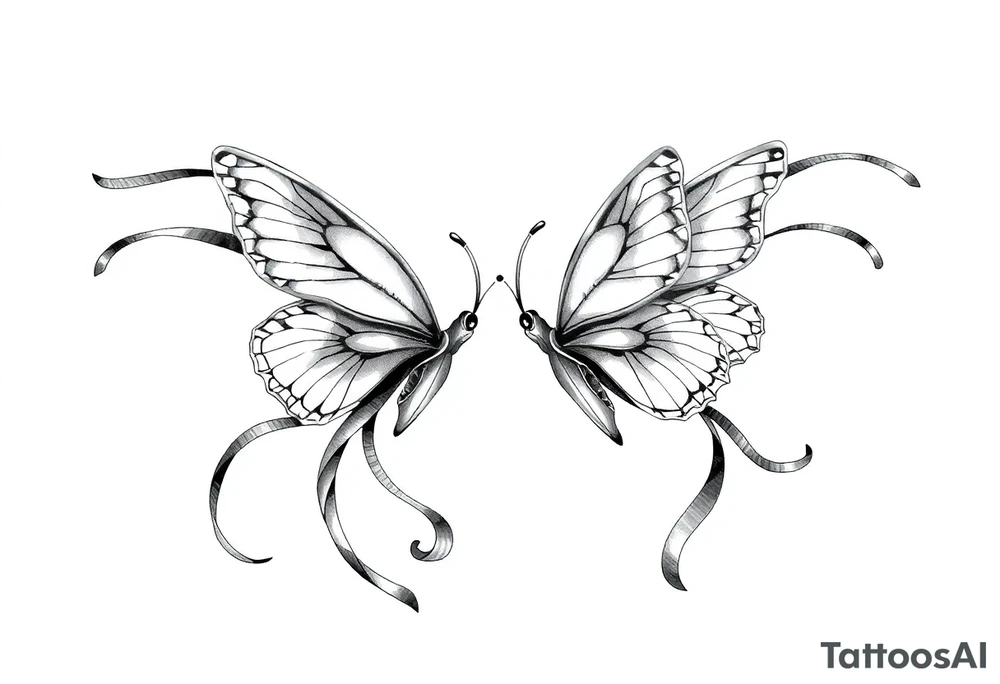 Magical butterflies with flowing silk ribbons in geometric background tattoo idea