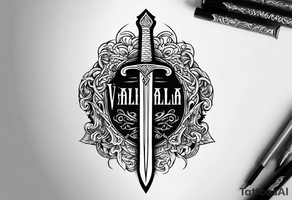 Valhalla sword viking funeral tattoo idea