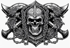 Valhalla sword shield axe barbed wire chains dark cloud tattoo idea