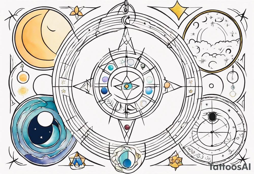 Astrology, Cancer, Natal Chart, symbolic, vision, yin yang, the moon, the sun, Uranus, Pluto, spiritual third eye, mystical armband tattoo idea