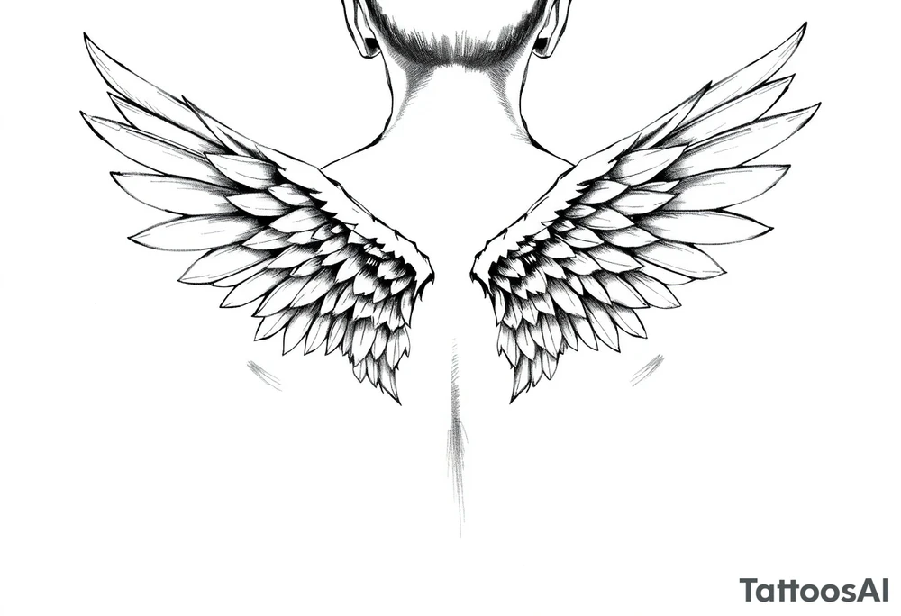 Realistic long angelwings on a back tattoo idea