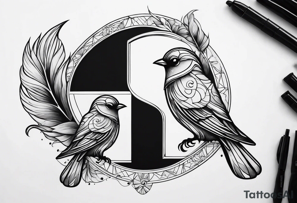 Semicolon with two birds and theatre masks tattoo idea