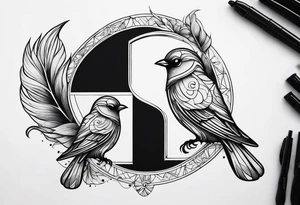 Semicolon with two birds and theatre masks tattoo idea