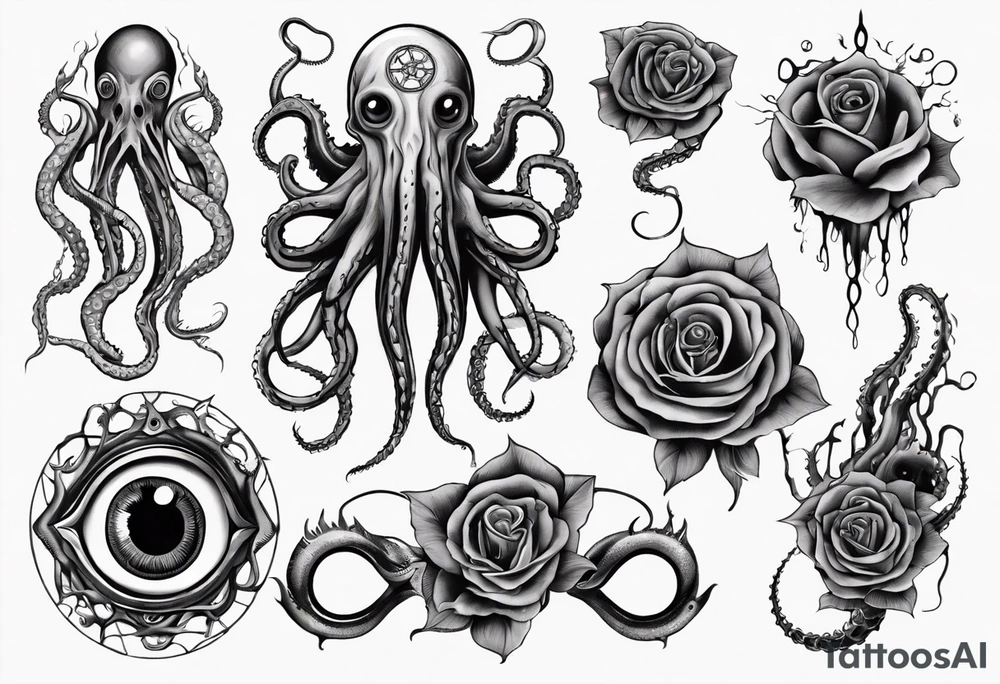 lovecraft theme with tentacle
and rose and eyes tattoo idea