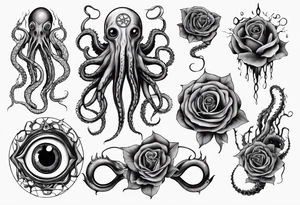 lovecraft theme with tentacle
and rose and eyes tattoo idea