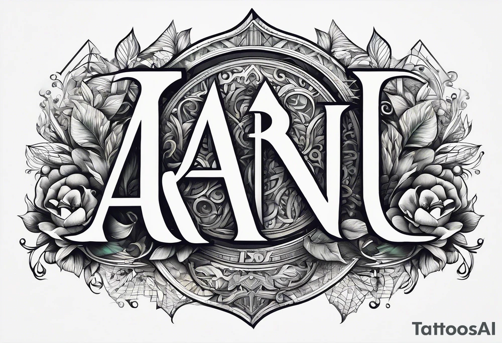 The letters AR together with the words always ready going down the side of the letters tattoo idea