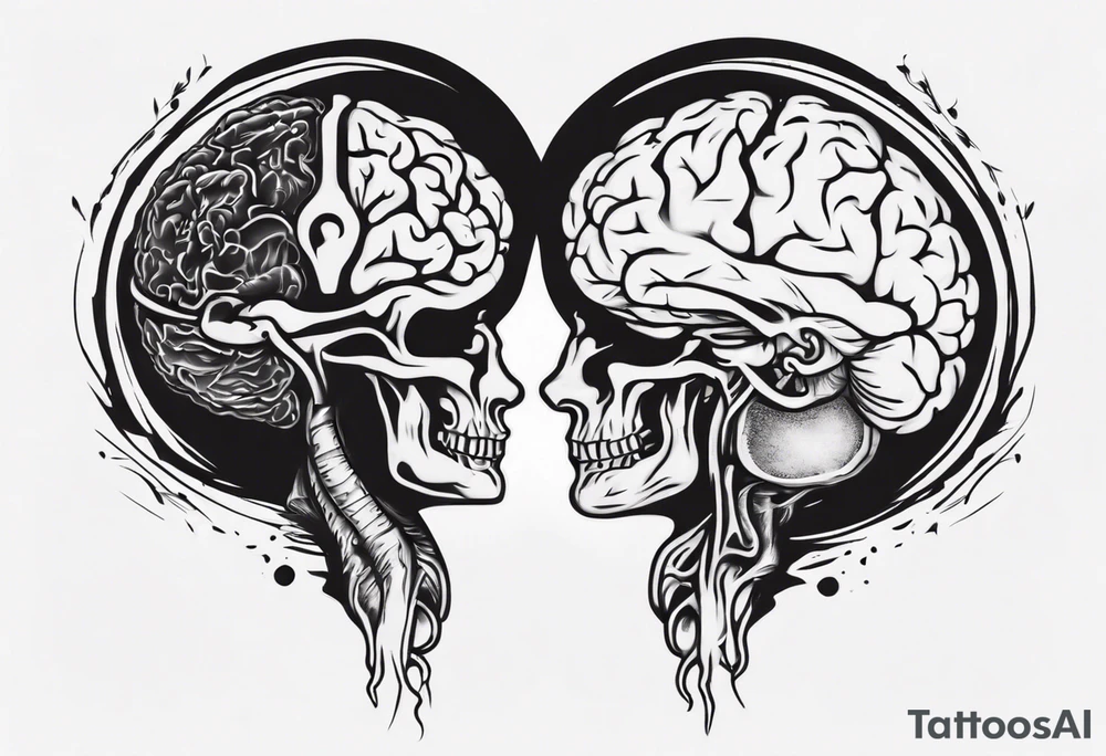 Half a human heart and half a human brain side by side tattoo idea