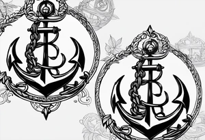A selucid style anchor tattoo with a compass and a Julius caesar olive branch wreathe tattoo idea