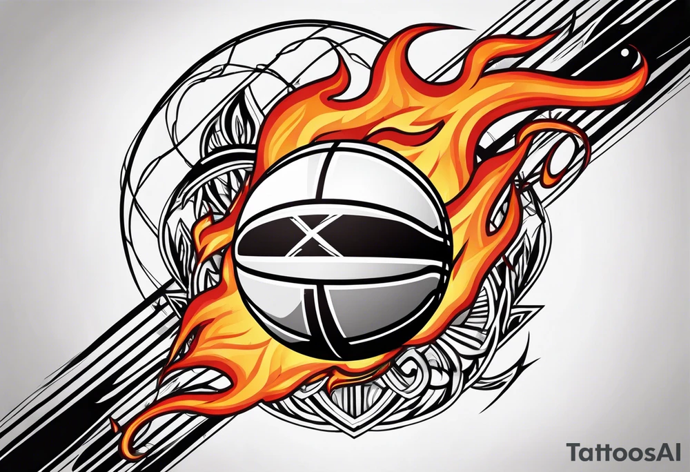 Basketball wit flames tattoo idea