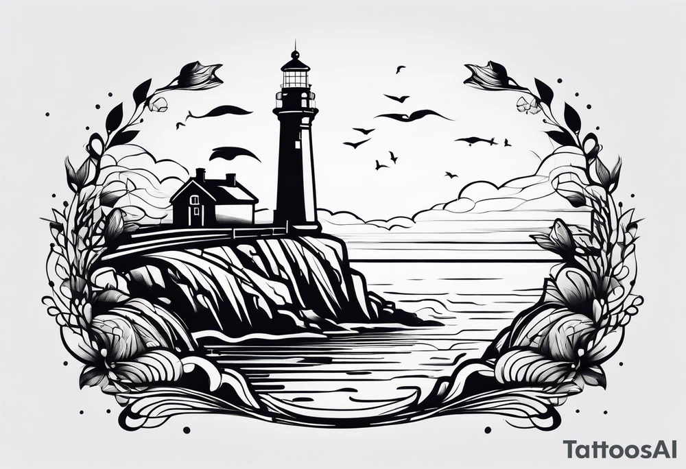 tatouage minimaliste d'un trait du phare des poulains a belle-ile en mer tattoo idea