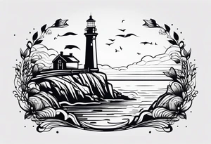 tatouage minimaliste d'un trait du phare des poulains a belle-ile en mer tattoo idea