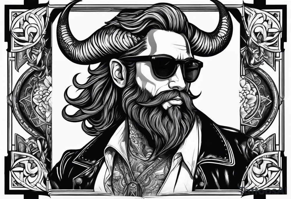 capricorn with beard and sunglasses tattoo idea