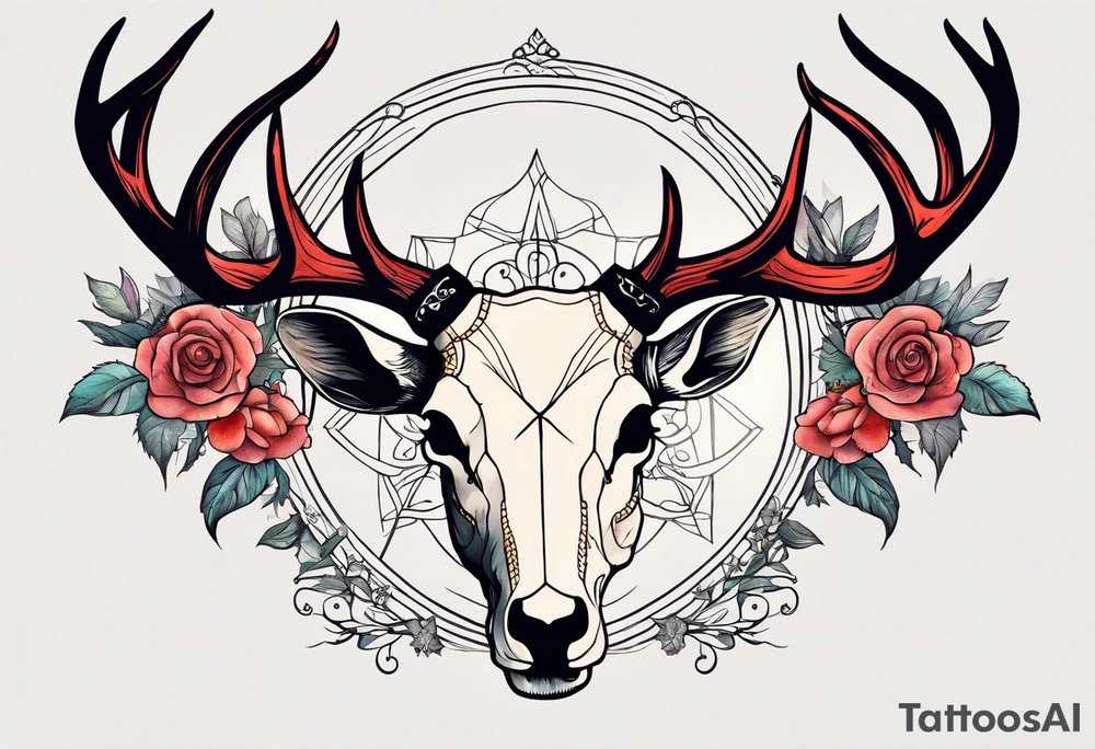 A deer skull. The astrological sign for Aries and Taurus hanging from the antlers. There should be some strawberry imagery in it also. tattoo idea