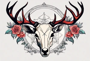 A deer skull. The astrological sign for Aries and Taurus hanging from the antlers. There should be some strawberry imagery in it also. tattoo idea
