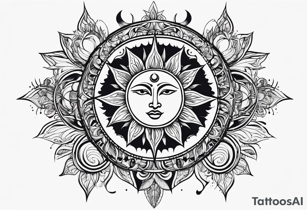 sun and moon line spirituality tattoo idea