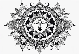 sun and moon line spirituality tattoo idea