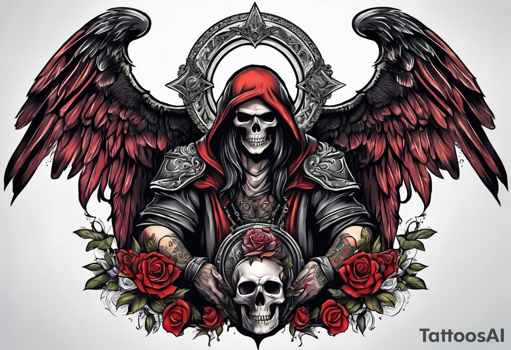 angel of death with a skull head tattoo idea