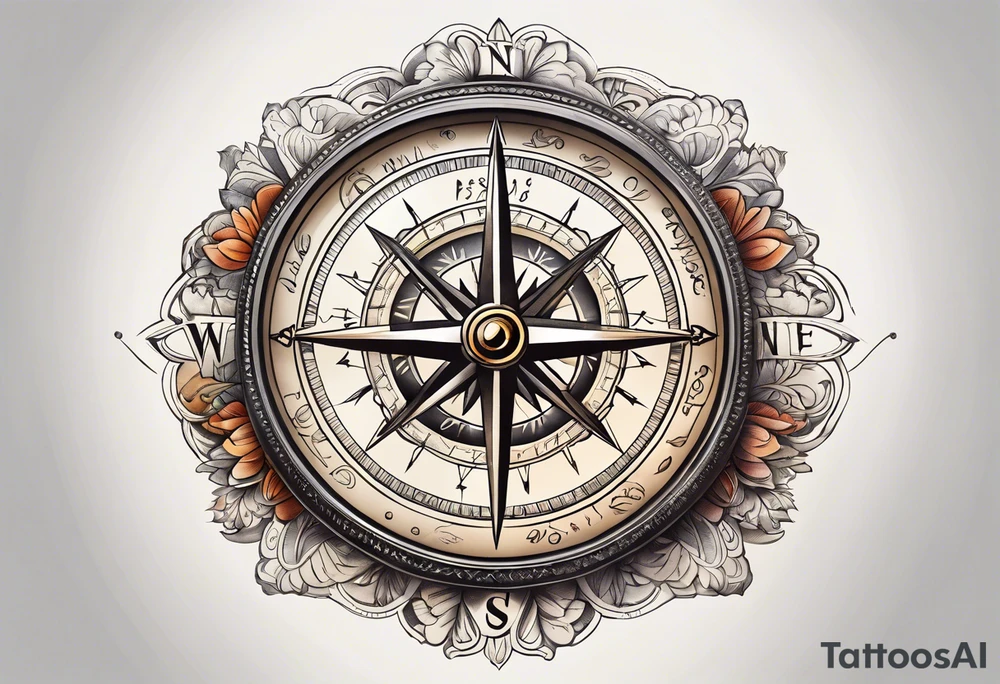 vintage compass tattoo idea