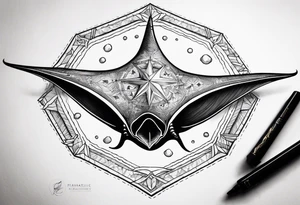 Simple manta ray with a nautical star inside and an octagon around tattoo idea