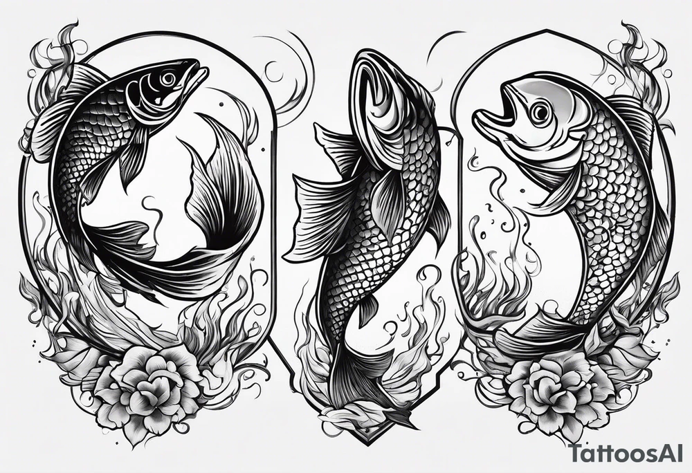 fish jumping through hoop on fire tattoo idea