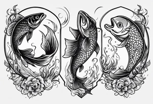fish jumping through hoop on fire tattoo idea