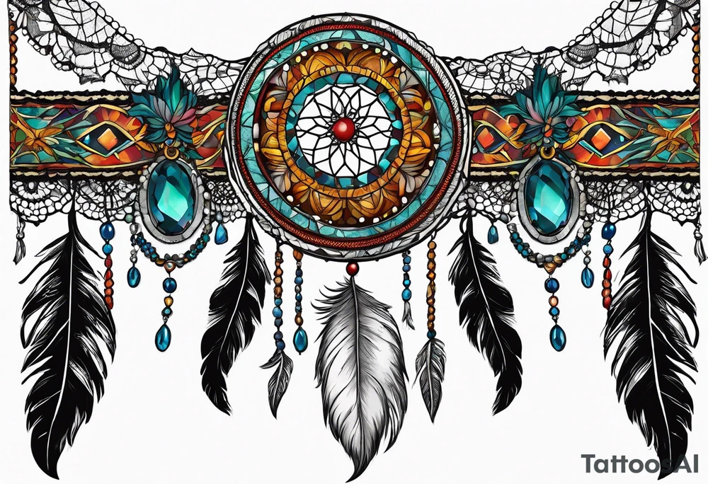 Lace garter with dreamcatcher tattoo idea