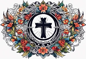 dreamville tattoo with a cross and a nice background tattoo idea