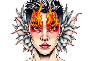 Handsome Asian young guy with a flame eyes tattoo idea